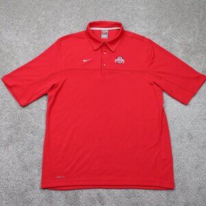 Nike Ohio State Buckeyes Polo Shirt Men Medium Red FitDry Polyester S/S Pullover